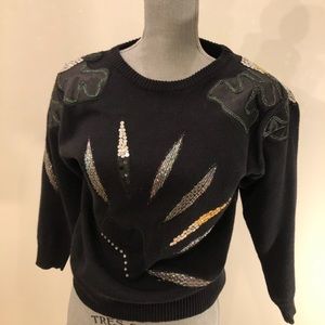 Pierre Cardin Womens Vintage Sweater Black Crew Neck with Details  Size M